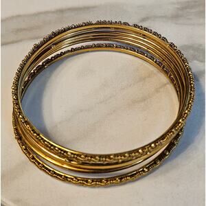 6 Pc Bangle Bracelets Brass Gold Tone 2 3/4"